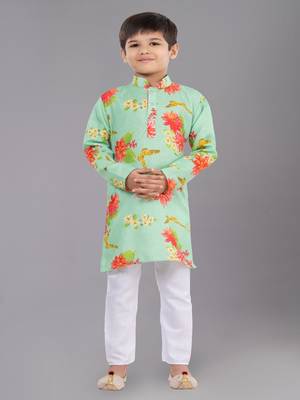Printed Cotton Kurta Pyjama Set For Boy's 1