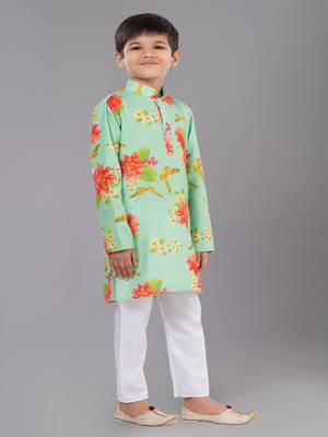 Printed Cotton Kurta Pyjama Set For Boy's 2