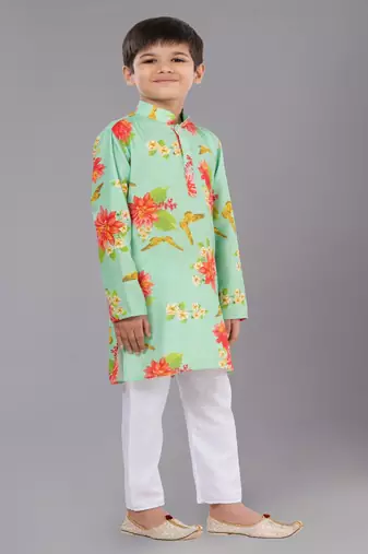 Printed Cotton Kurta Pyjama Set For Boy's