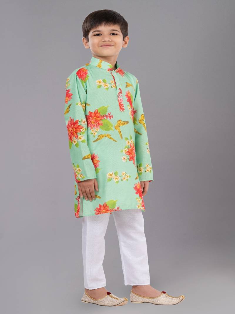 Printed Cotton Kurta Pyjama Set For Boy's