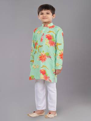 Printed Cotton Kurta Pyjama Set For Boy's 3