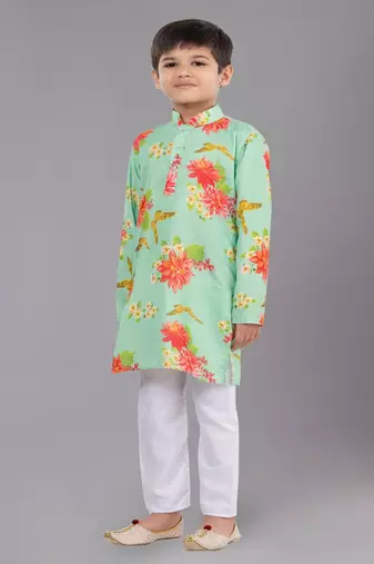 Printed Cotton Kurta Pyjama Set For Boy's
