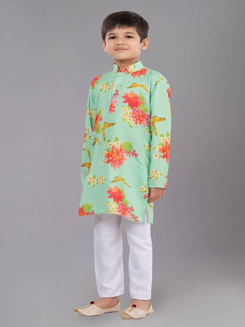 Printed Cotton Kurta Pyjama Set For Boy's