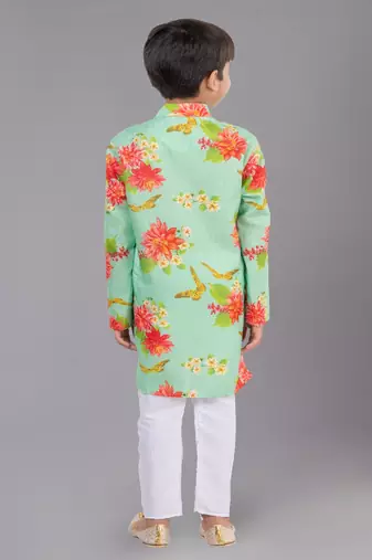Printed Cotton Kurta Pyjama Set For Boy's