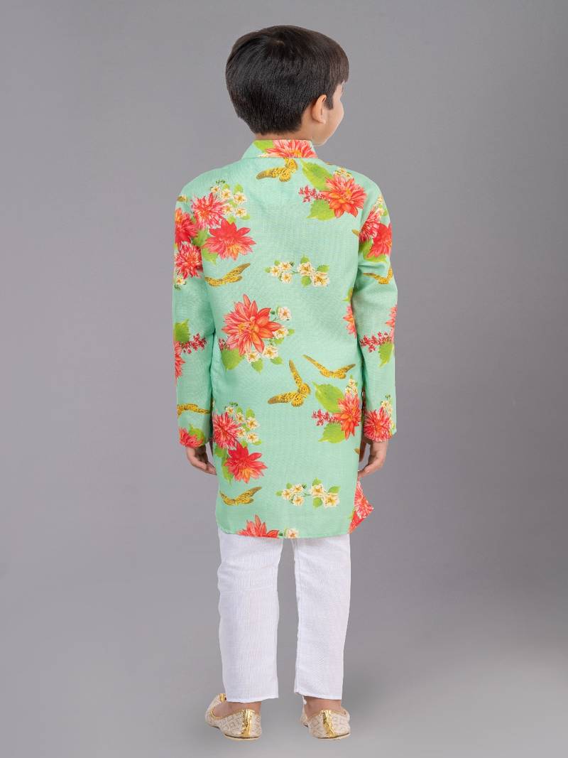 Printed Cotton Kurta Pyjama Set For Boy's