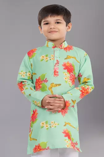 Printed Cotton Kurta Pyjama Set For Boy's