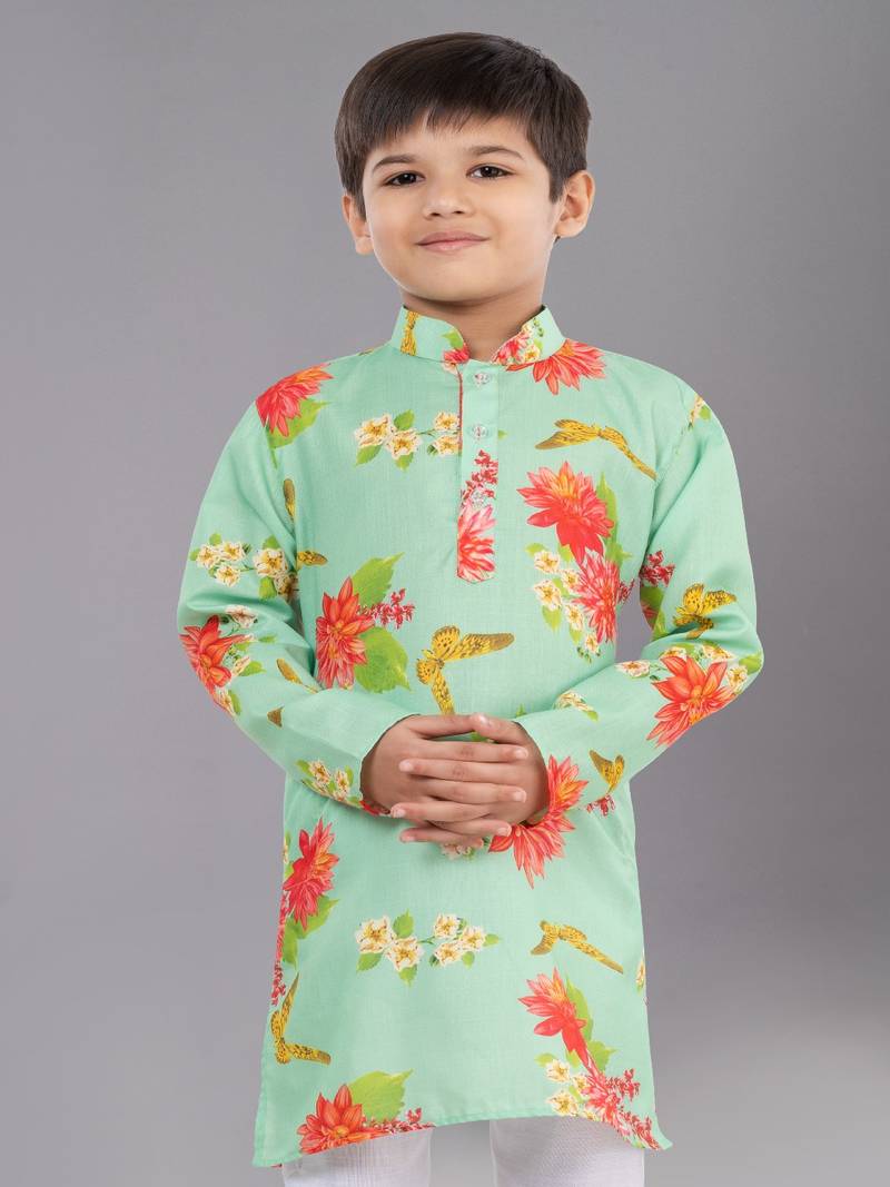 Printed Cotton Kurta Pyjama Set For Boy's