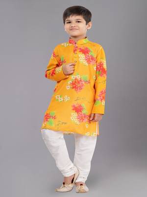 Printed Cotton Kurta Pyjama Set For Boy's 2