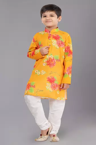 Printed Cotton Kurta Pyjama Set For Boy's