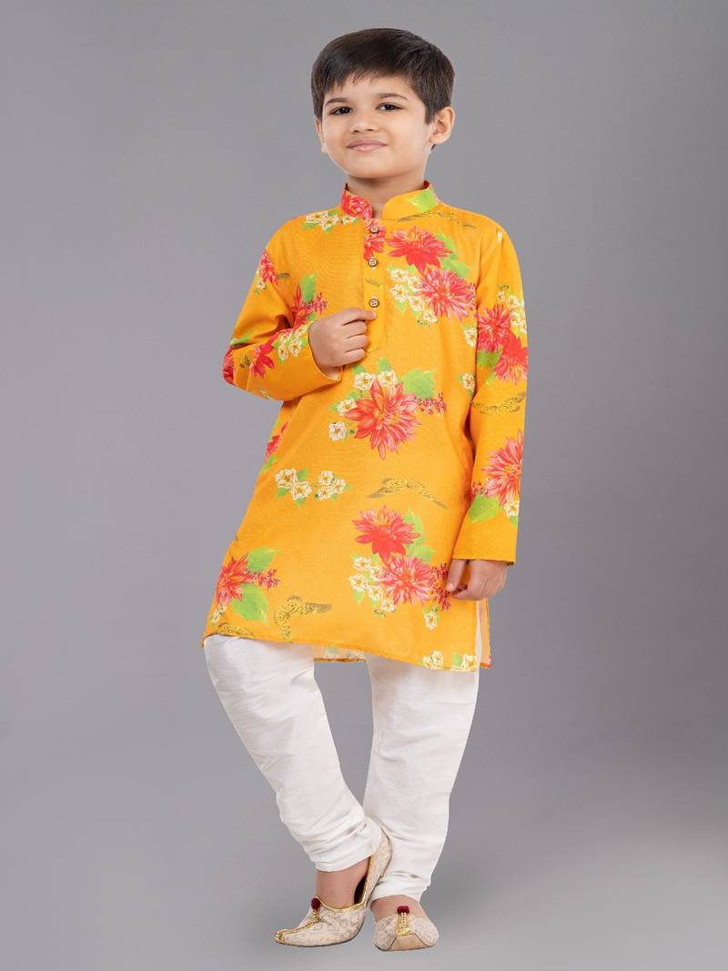 Printed Cotton Kurta Pyjama Set For Boy's