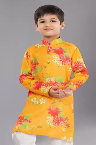 Printed Cotton Kurta Pyjama Set For Boy's