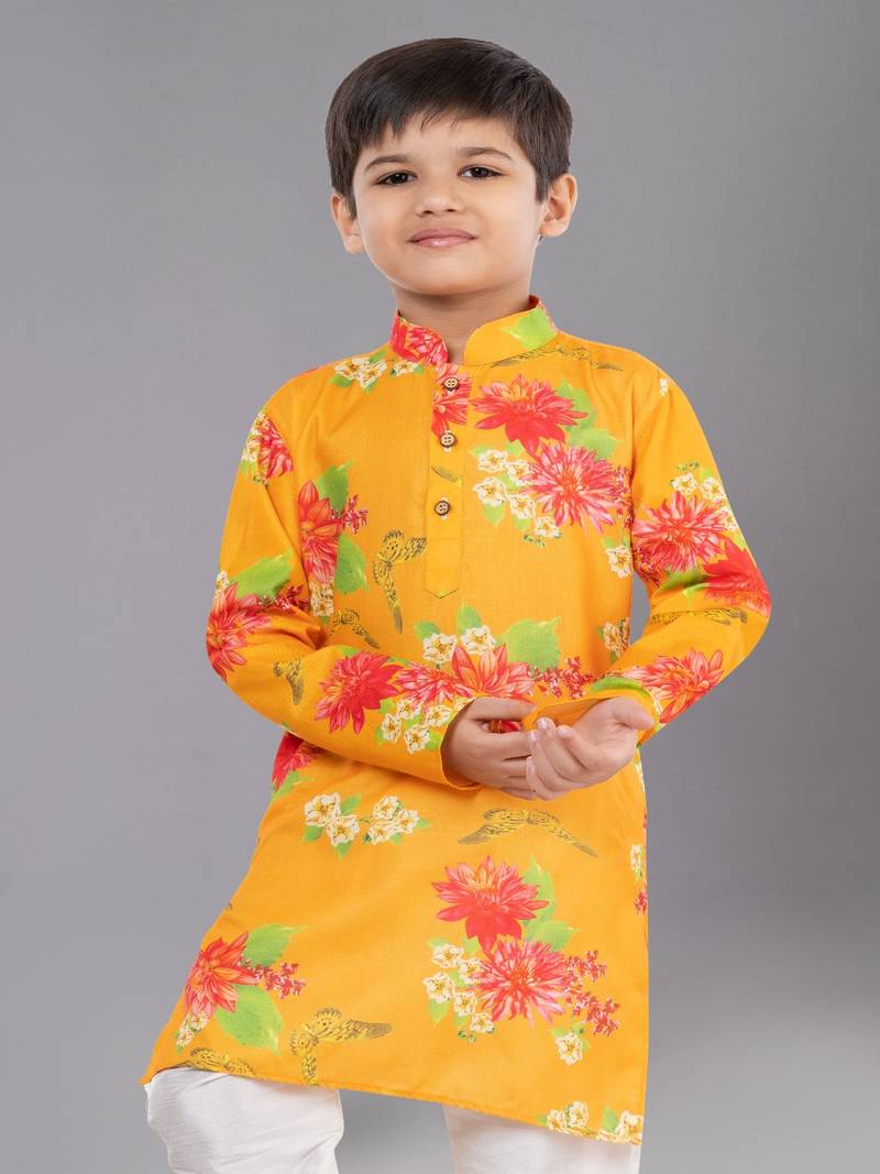 Printed Cotton Kurta Pyjama Set For Boy's