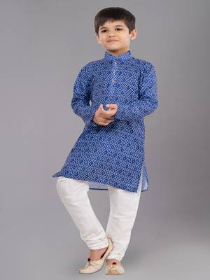 Printed Cotton Kurta Pyjama Set For Boy's 1