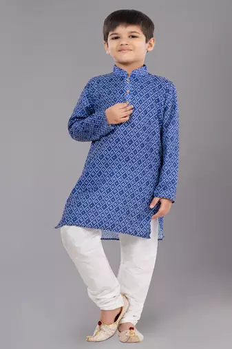 Printed Cotton Kurta Pyjama Set For Boy's