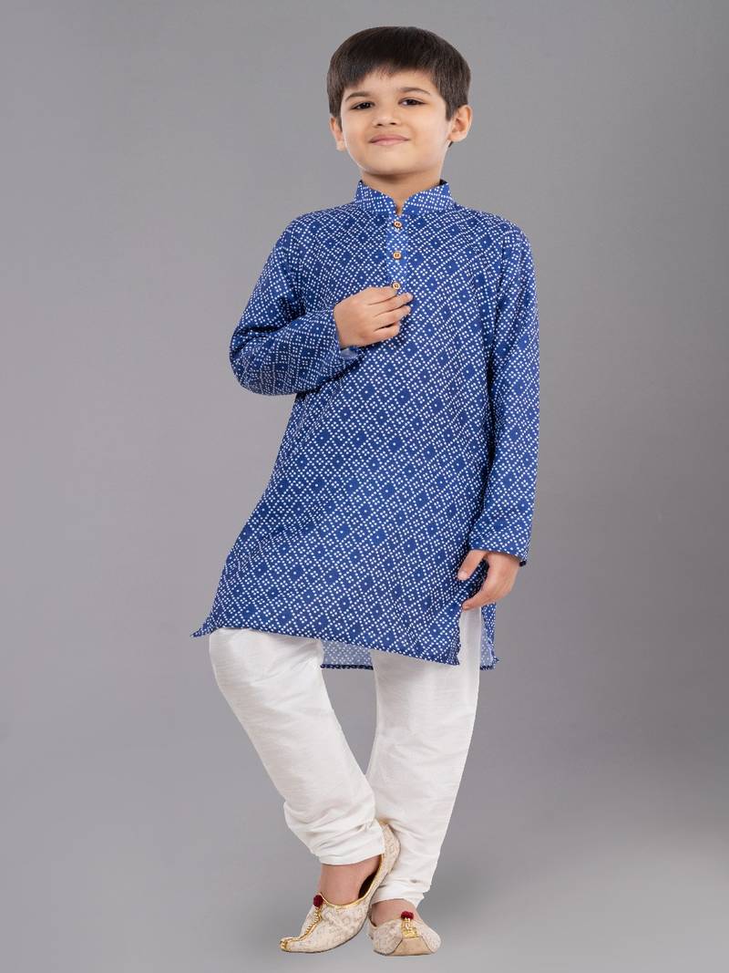 Printed Cotton Kurta Pyjama Set For Boy's