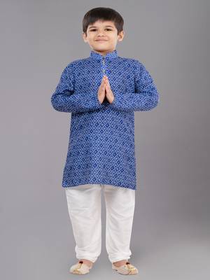 Printed Cotton Kurta Pyjama Set For Boy's 3