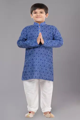 Printed Cotton Kurta Pyjama Set For Boy's