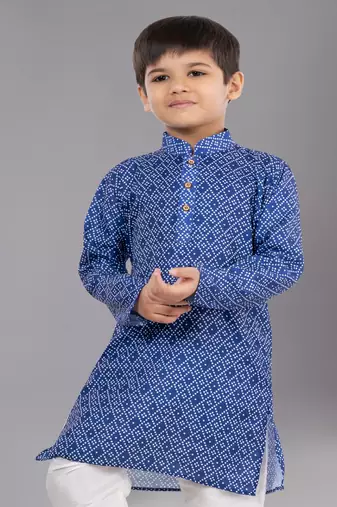 Printed Cotton Kurta Pyjama Set For Boy's