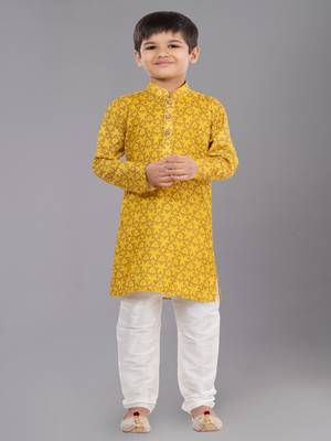 Printed Cotton Kurta Pyjama Set For Boy's 1