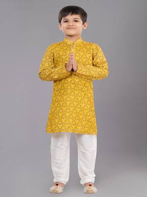 Printed Cotton Kurta Pyjama Set For Boy's 2