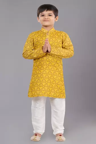 Printed Cotton Kurta Pyjama Set For Boy's