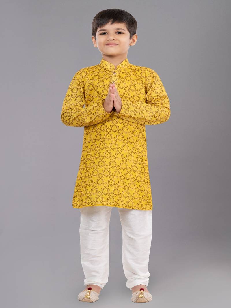 Printed Cotton Kurta Pyjama Set For Boy's