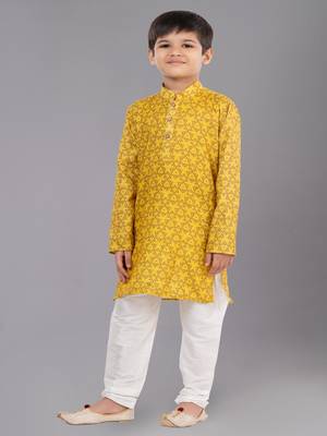 Printed Cotton Kurta Pyjama Set For Boy's 3