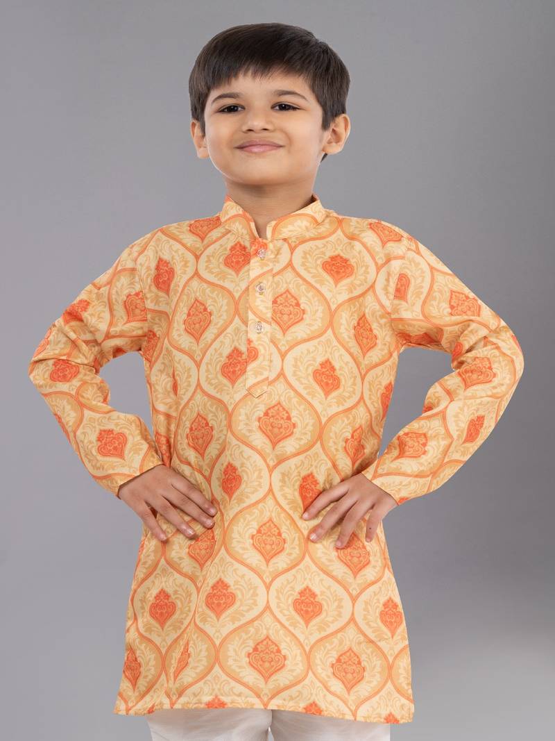 Printed Cotton Kurta Pyjama Set For Boy's