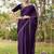 Purple heavy hot fix zarkan stone border & belt work satin silk chiffon party wear with blouse