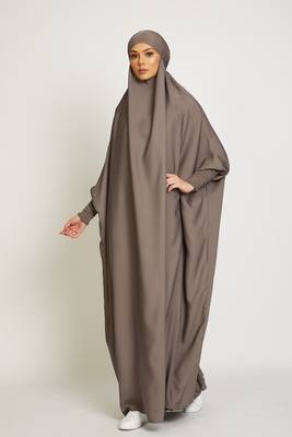 One Piece Full Length Jilbab Khimar Style with Chunnat Slevees/Dolman Sleeves Beige Color 1