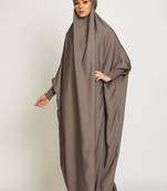 One Piece Full Length Jilbab Khimar Style with Chunnat Slevees/Dolman Sleeves Beige Color