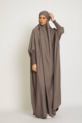 One Piece Full Length Jilbab Khimar Style with Chunnat Slevees/Dolman Sleeves Beige Color 2