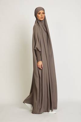 One Piece Full Length Jilbab Khimar Style with Chunnat Slevees/Dolman Sleeves Beige Color 3