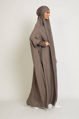 One Piece Full Length Jilbab Khimar Style with Chunnat Slevees/Dolman Sleeves Beige Color 4