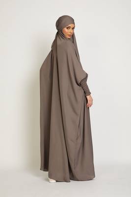 One Piece Full Length Jilbab Khimar Style with Chunnat Slevees/Dolman Sleeves Beige Color 5