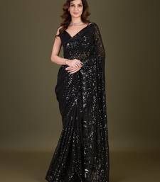  Black Heavy Georgette Embroidery Sequence Fancy Work Party Wear Saree With Blouse