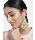 High matt finish long 3 layered beaded chandbali earrings with kundan & pearl work for women