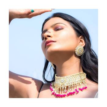Traditional white pearl & kundan studded choker necklace jewellery set for women 1