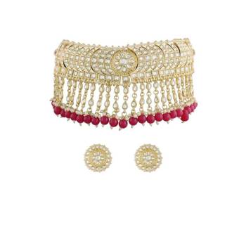 Traditional white pearl & kundan studded choker necklace jewellery set for women 2