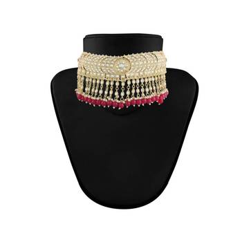 Traditional white pearl & kundan studded choker necklace jewellery set for women 3