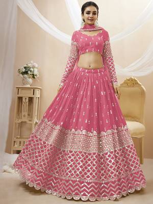 pink sequins georgette lehenga set choli with dupatta with dupatta 1