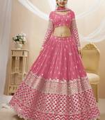 Alluring Pink Sequins Georgette Bridesmaid Lehenga Choli With Dupatta