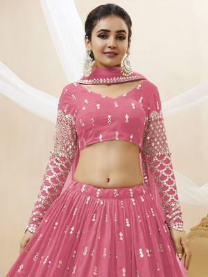 pink sequins georgette lehenga set choli with dupatta with dupatta 2