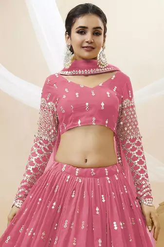 pink sequins georgette lehenga set choli with dupatta with dupatta