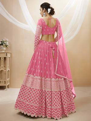 pink sequins georgette lehenga set choli with dupatta with dupatta 3