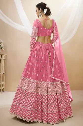 pink sequins georgette lehenga set choli with dupatta with dupatta