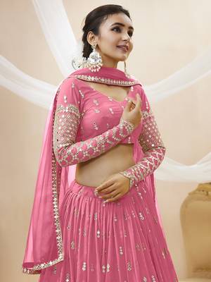 pink sequins georgette lehenga set choli with dupatta with dupatta 4