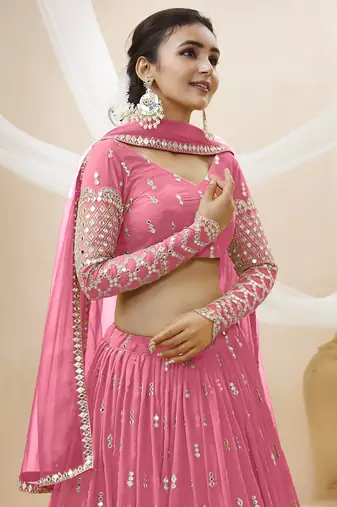 pink sequins georgette lehenga set choli with dupatta with dupatta