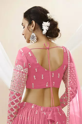 pink sequins georgette lehenga set choli with dupatta with dupatta