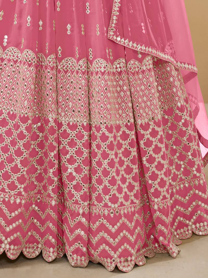 Alluring Pink Sequins Georgette Bridesmaid Lehenga Choli With Dupatta
